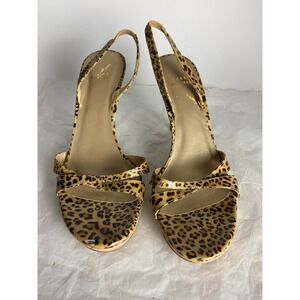 Stuart Weitzman Leopard Print Heels Cork Platform Slingback Sandals 8M